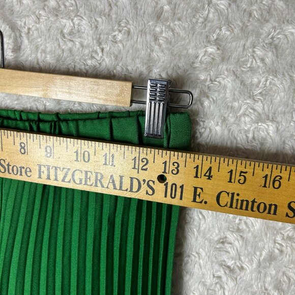 Bright Green Flared Funky Pants. Ribbed, Flowy Pants with Stretchy Waistband - Picture 3 of 7